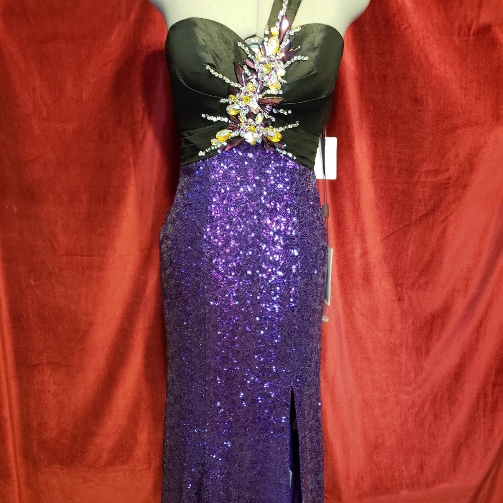 Black and Purple Sequin Evening Gown